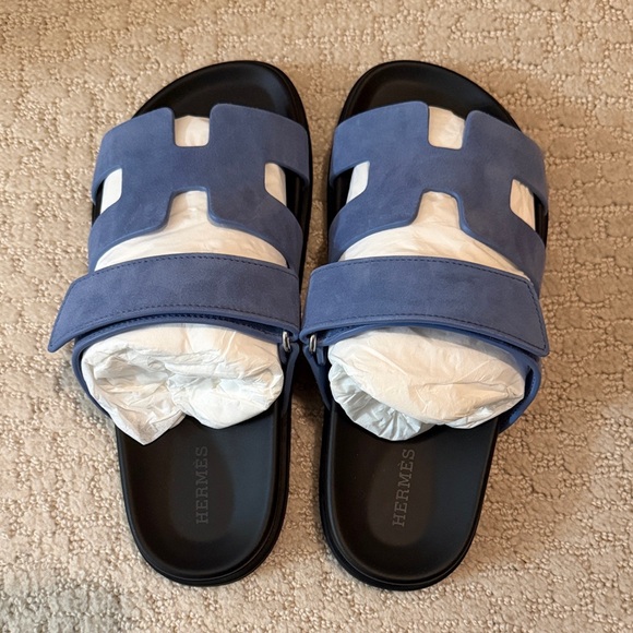 Hermes Shoes - Hermès Chypre Blue Slide Sandals